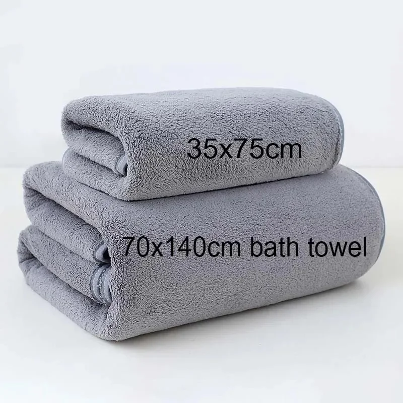 Grey Pink Solid Color Coral Fleece Towel Set Thickened Soft Absorbent Bath Towels for Home Gym Face Washing - Soft Towels Set