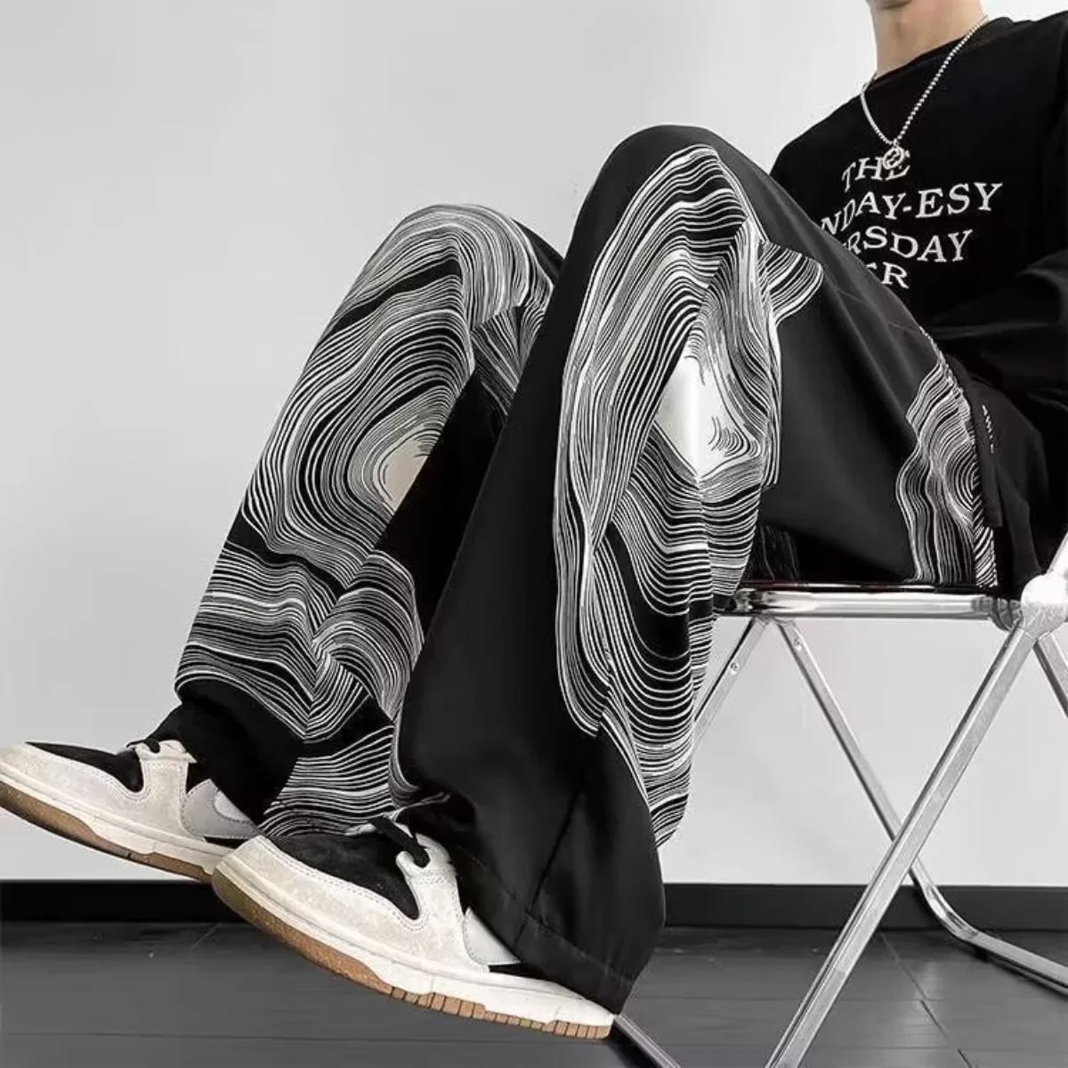 

Новинка 2023 года, весна-лето, широкие брюки, мужские модные стильные свободные повседневные брюки, мужские однотонные брюки с эластичной резинкой на талии, уличная одежда