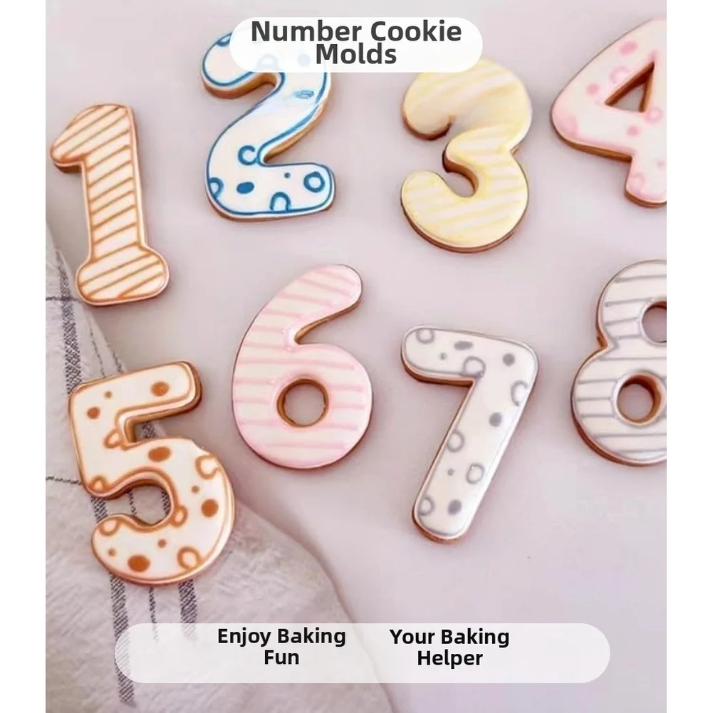 Arabic Numerals Cookie Cutter Set Stainless Steel 9 Pieces for Cutting Cookies Fondant Sandwich and Fruit Creative Kitchen Tool