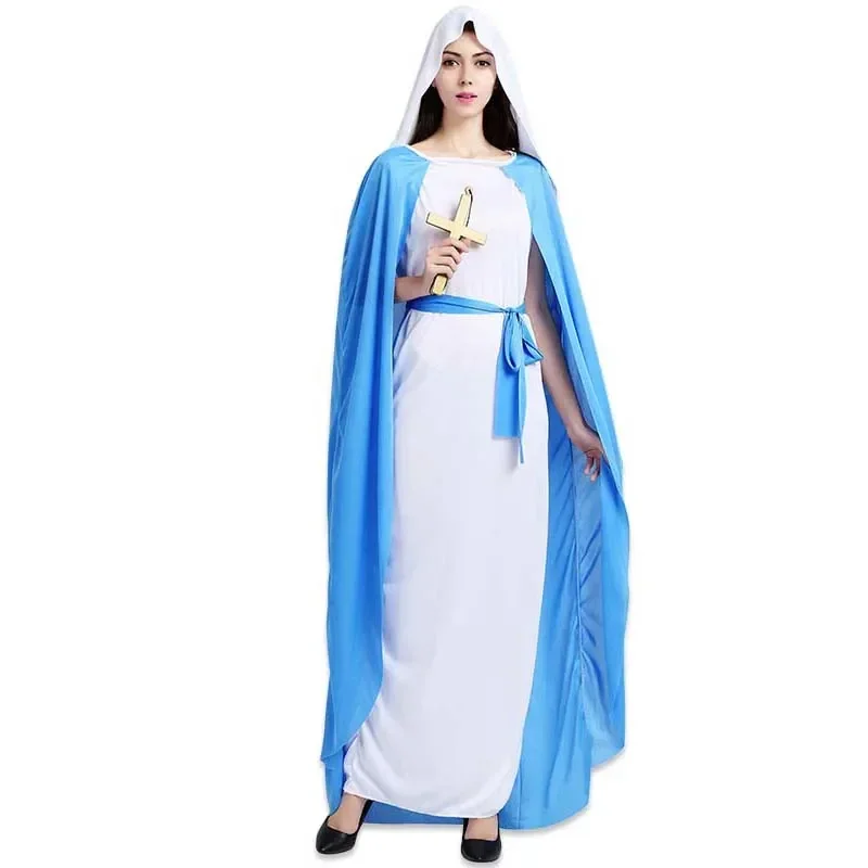 Disfraz de monja y sacerdote para hombre y mujer, traje de Cosplay de la Virgen María de Jesús para adultos, vestido de fiesta de Mascarada