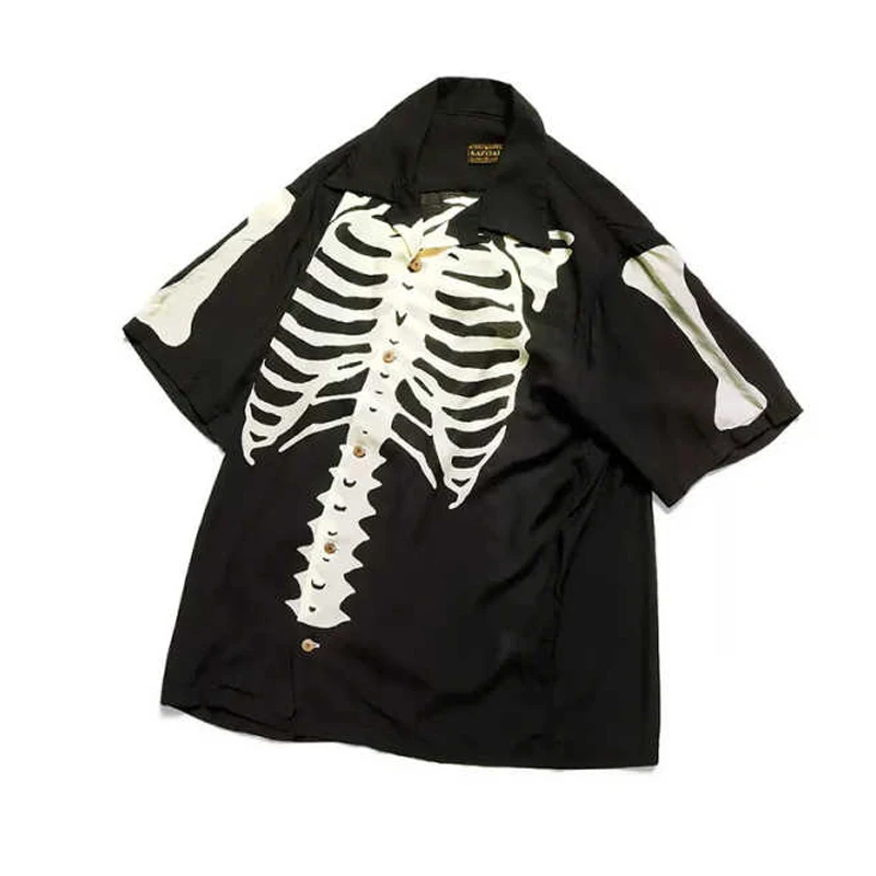 

25SS Kapital Hirata Kazuhiro's Japanese Retro Bone Print Unisex Loose Short Sleeved T-shirt for Men