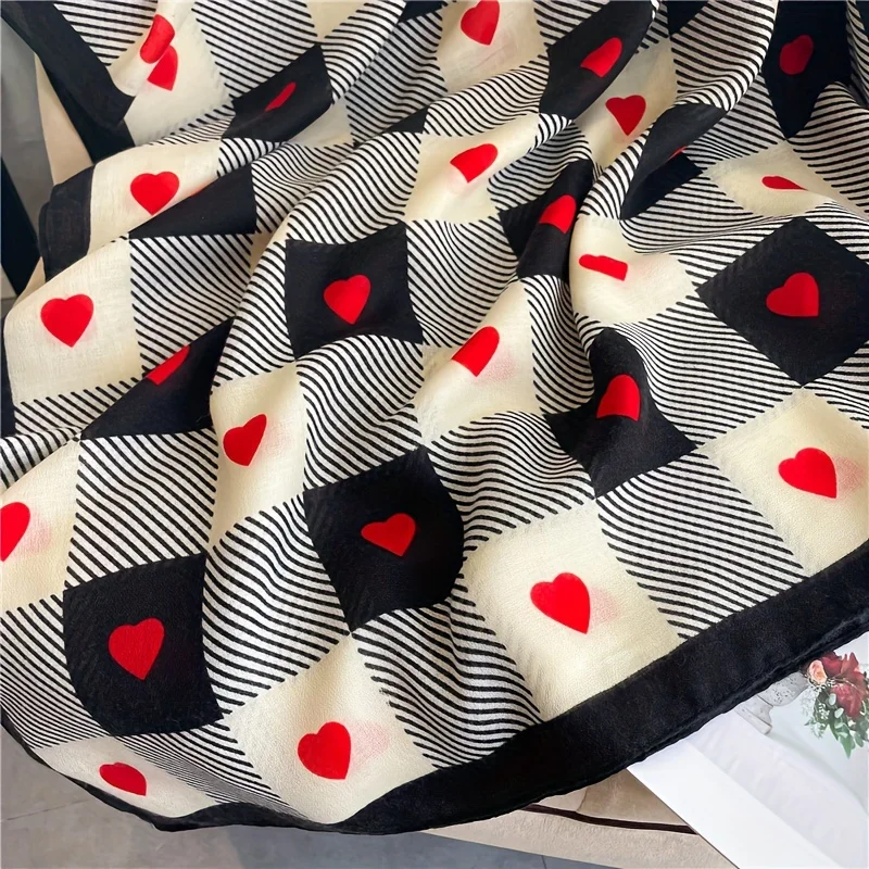 Love Heart Grid Scarf Soft Warm Thin Shawl Romantic Style Decorative Scarf For Women Valentine\'s Day Gifts