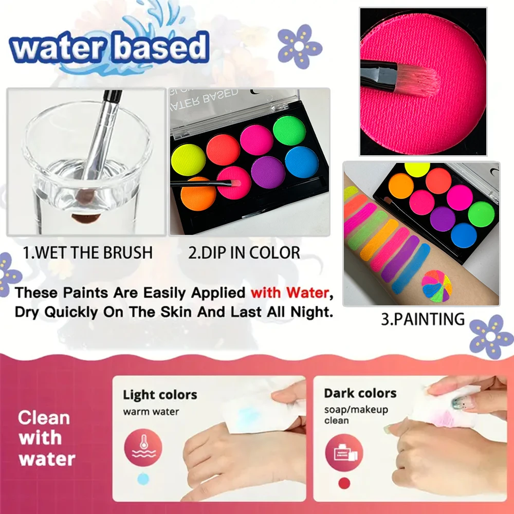 8 Colors Glow Fluorescent Neon Oil Face Body Art Paint UV Glow Oil Painting Halloween Party Fancy Dress Beauty Makeup Cosmetics