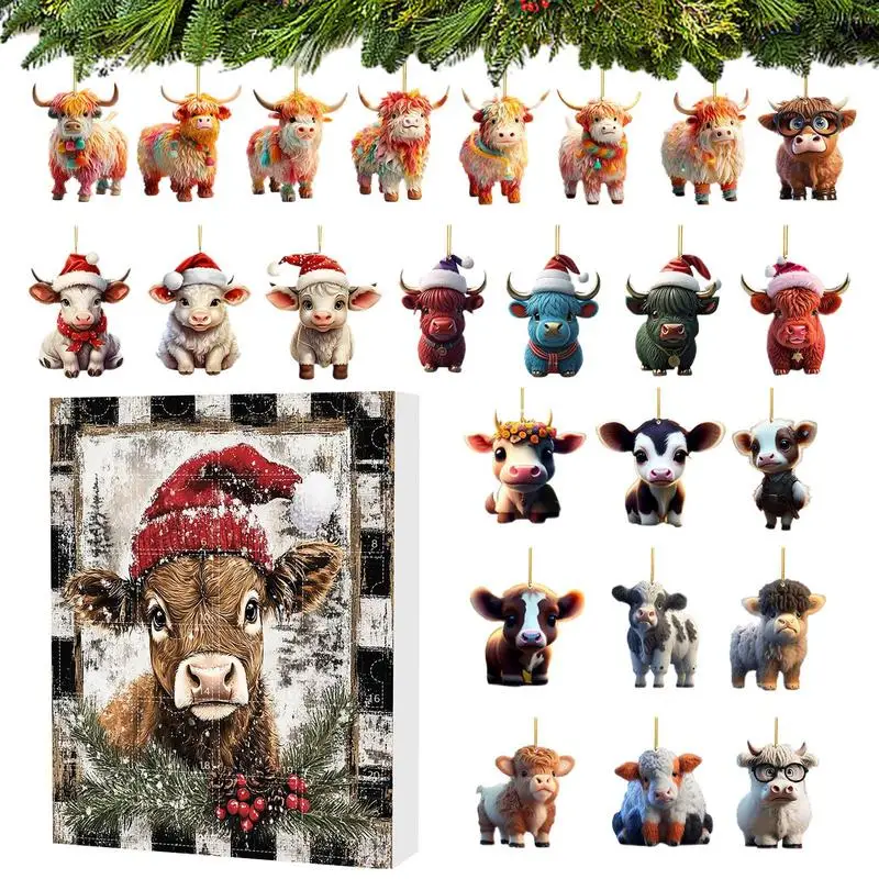 Christmas Advent Calendar 2024  Countdown Calendars Highland Cow Christmas Ornaments Bulk 2025 New Year Festival Hanging decor