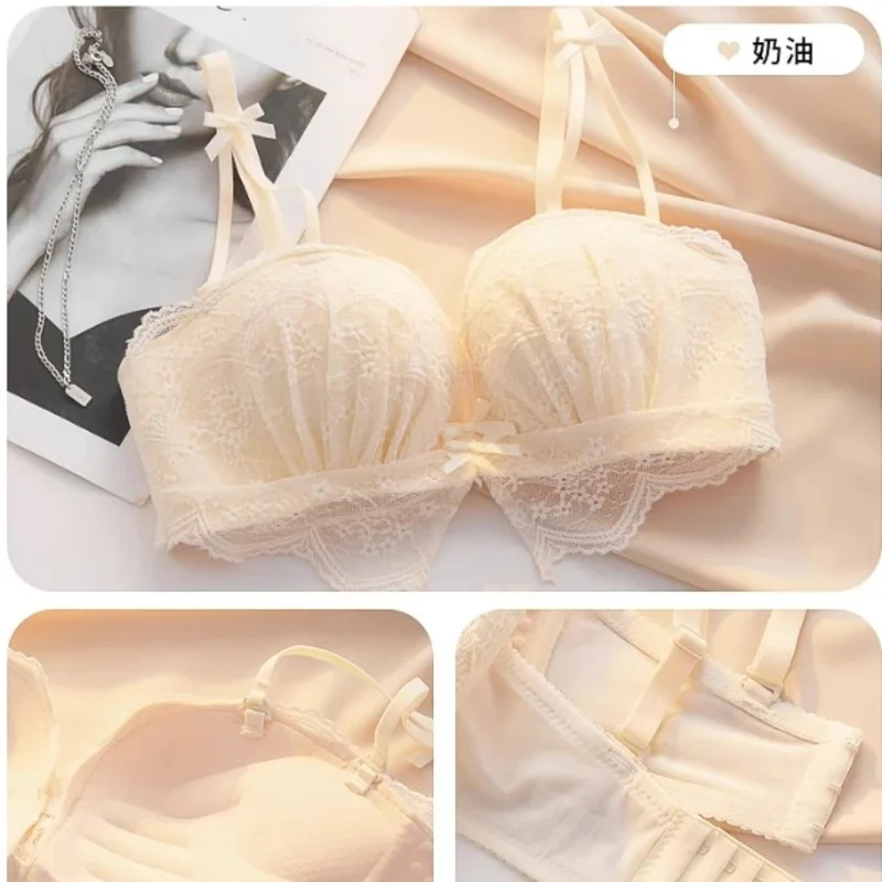 Push-up Gather Lace Bra Double U-shaped Soft Support Structure Push Up and Anti-Sagging Underwear image 3