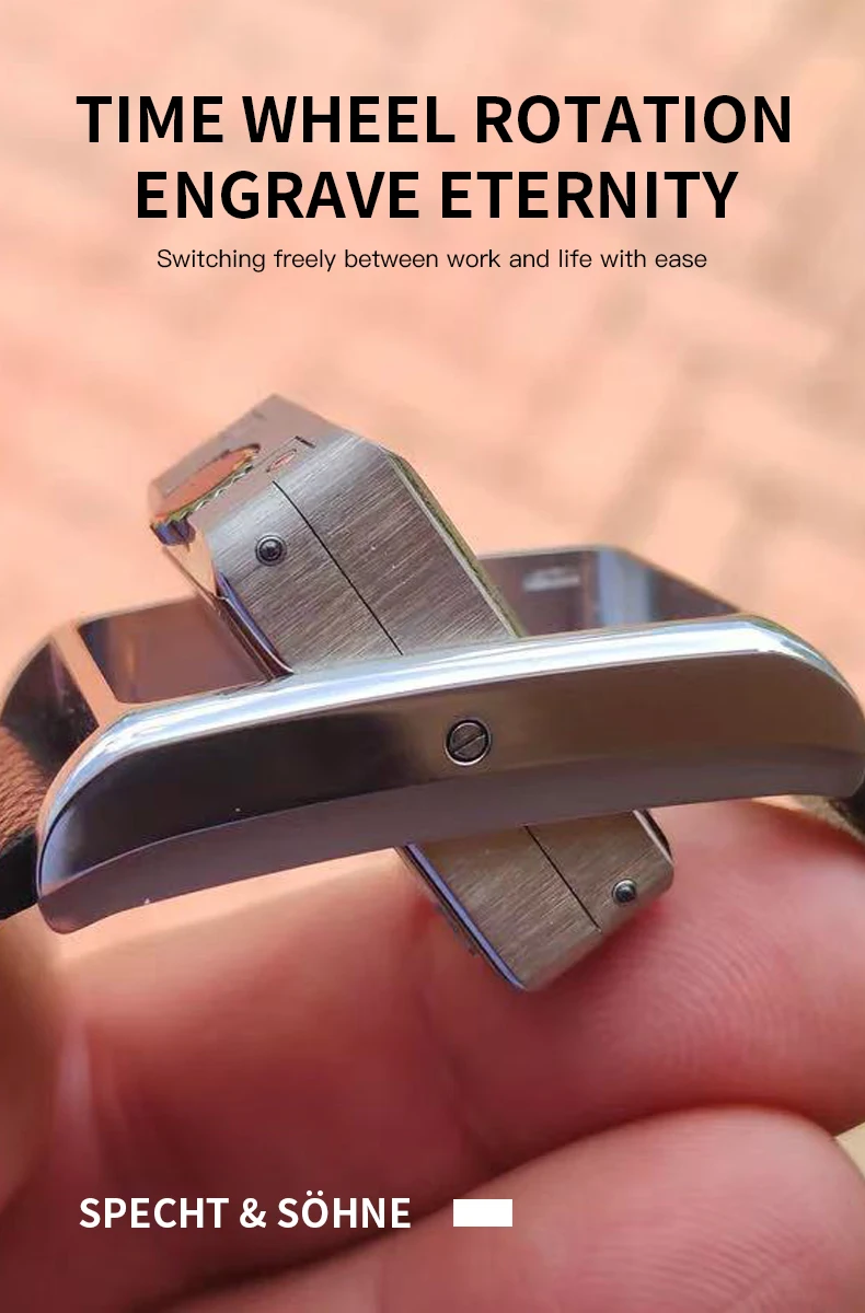 2025 New Specht & Söhne Double Face Square Watch For Men Sports Watches Overturn Stainless Steel Sapphire Crystal 50M Waterproof