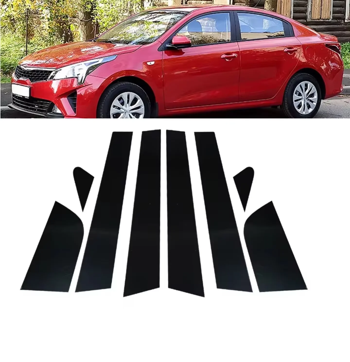 8PCS Glossy Black Pillar Posts Fit For  Kia Rio FB/UC 2018 2019 2020 2021 2022  Window Moulding B C Center Sticker Cover