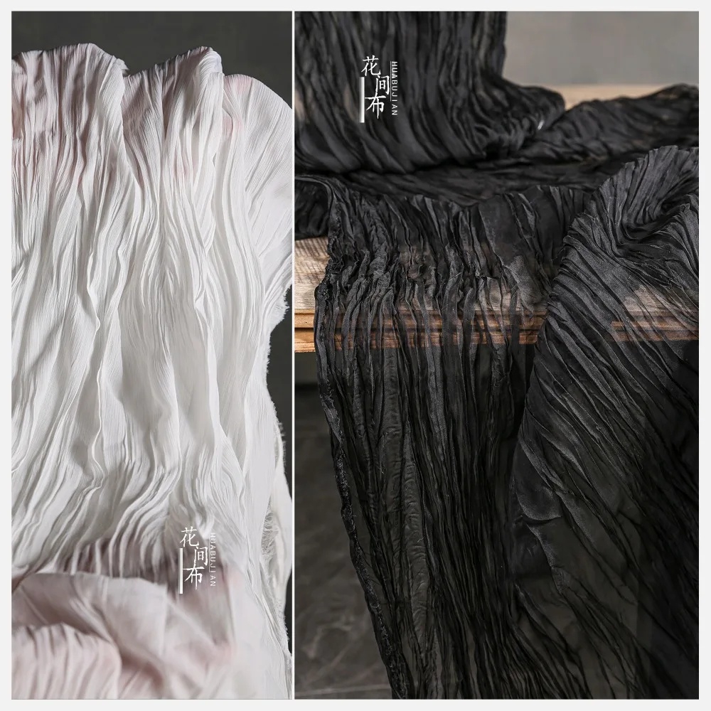 Flowing Curve Striped Fabric Light Thin Pressed Pleats Slight Gloss Single Twist Sagging Dress Shirt Apparel Design Sewing Cloth