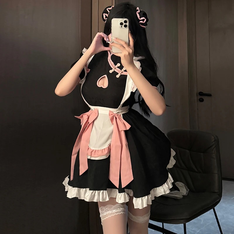 Estilo chinês empregada doméstica Lolita cosplay traje para mulheres, traje de Halloween, vestido cheongsam, vestido de festa, peça de garçonete, show de animação de palco