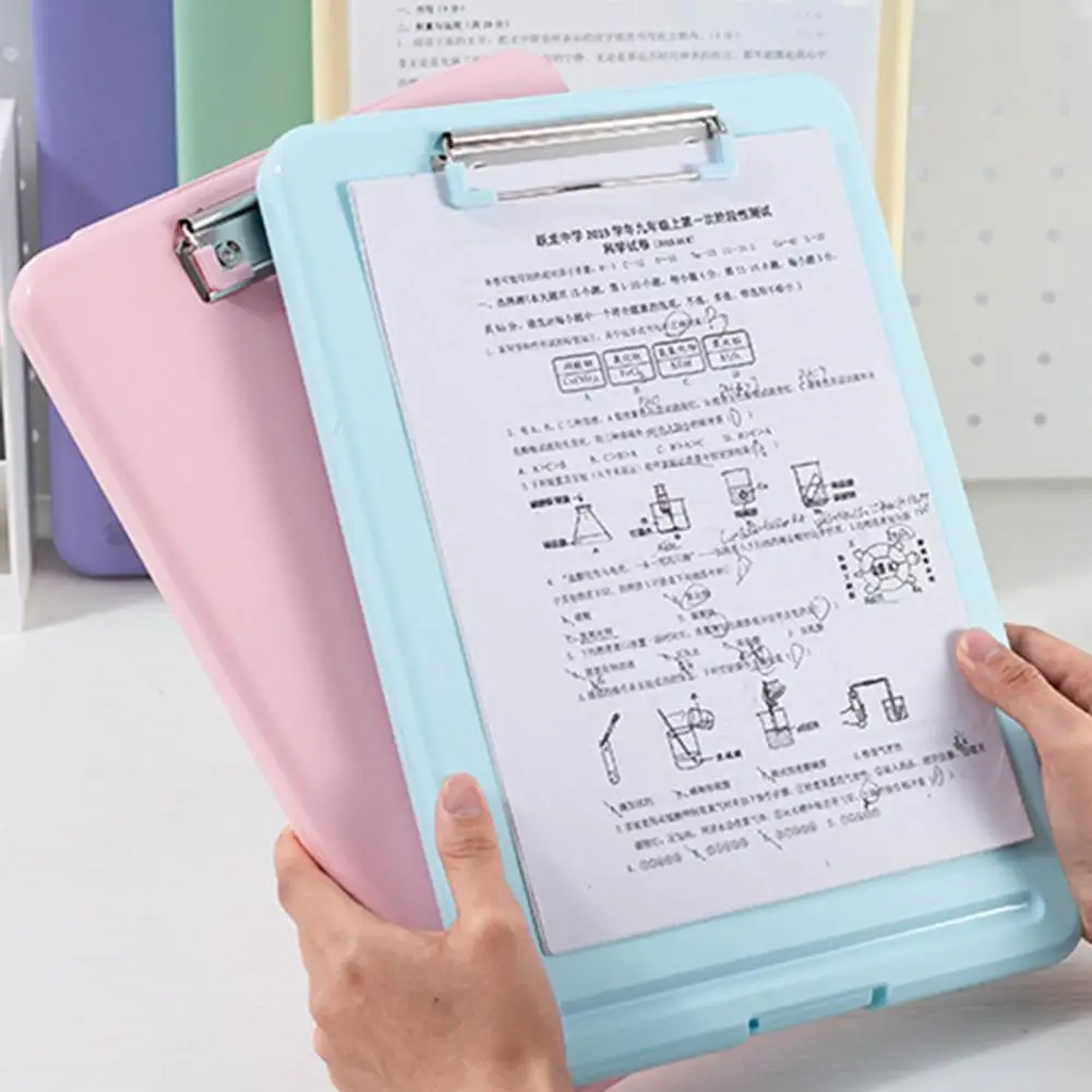 

A4 Paper Storage Box Portable Storage Clipboard with Pen Holder Lightweight File Box for Home School Office Organization