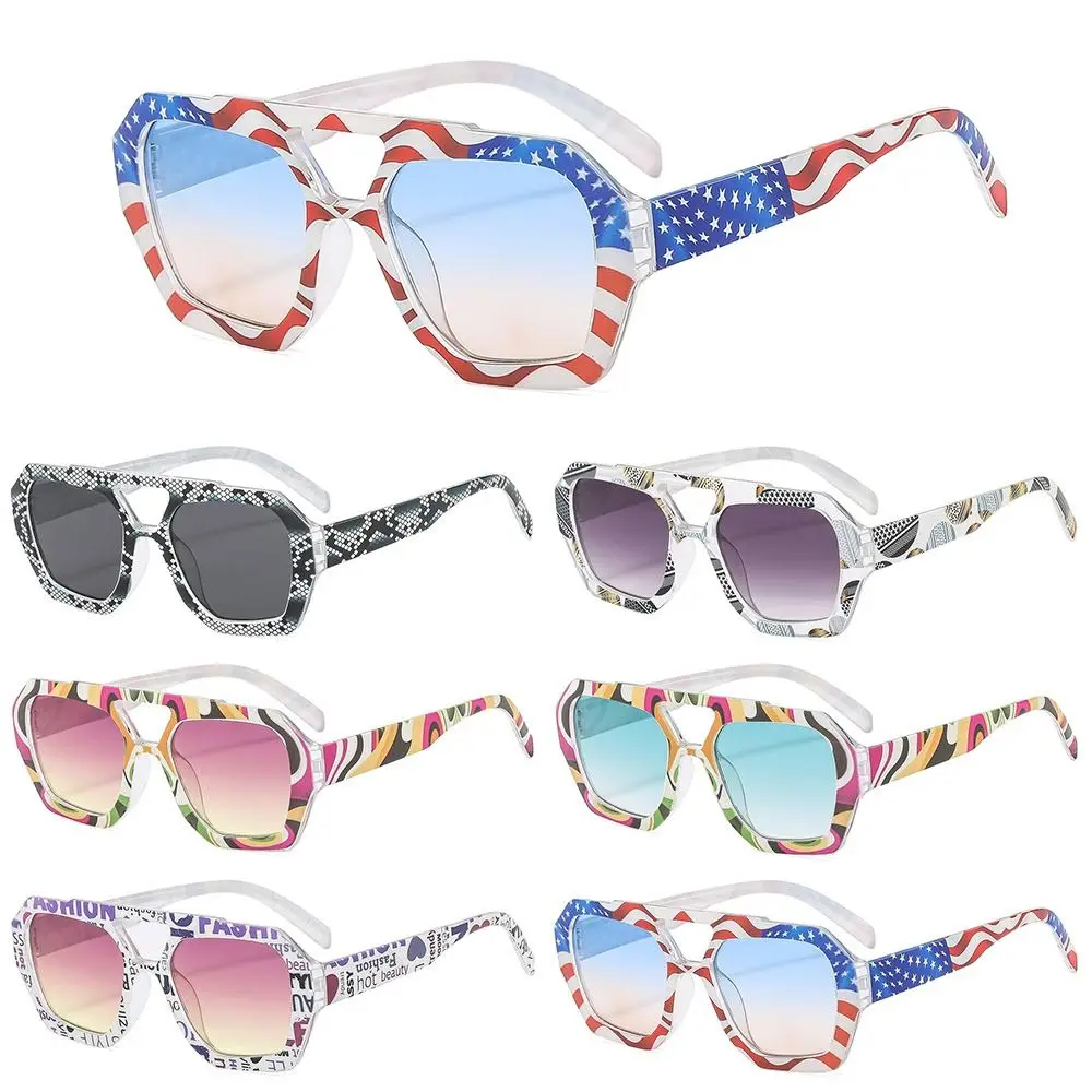 Novelty Double Bridge American Flag Sunglasses Irregular New Printed Shades Party Favors for Women & Men