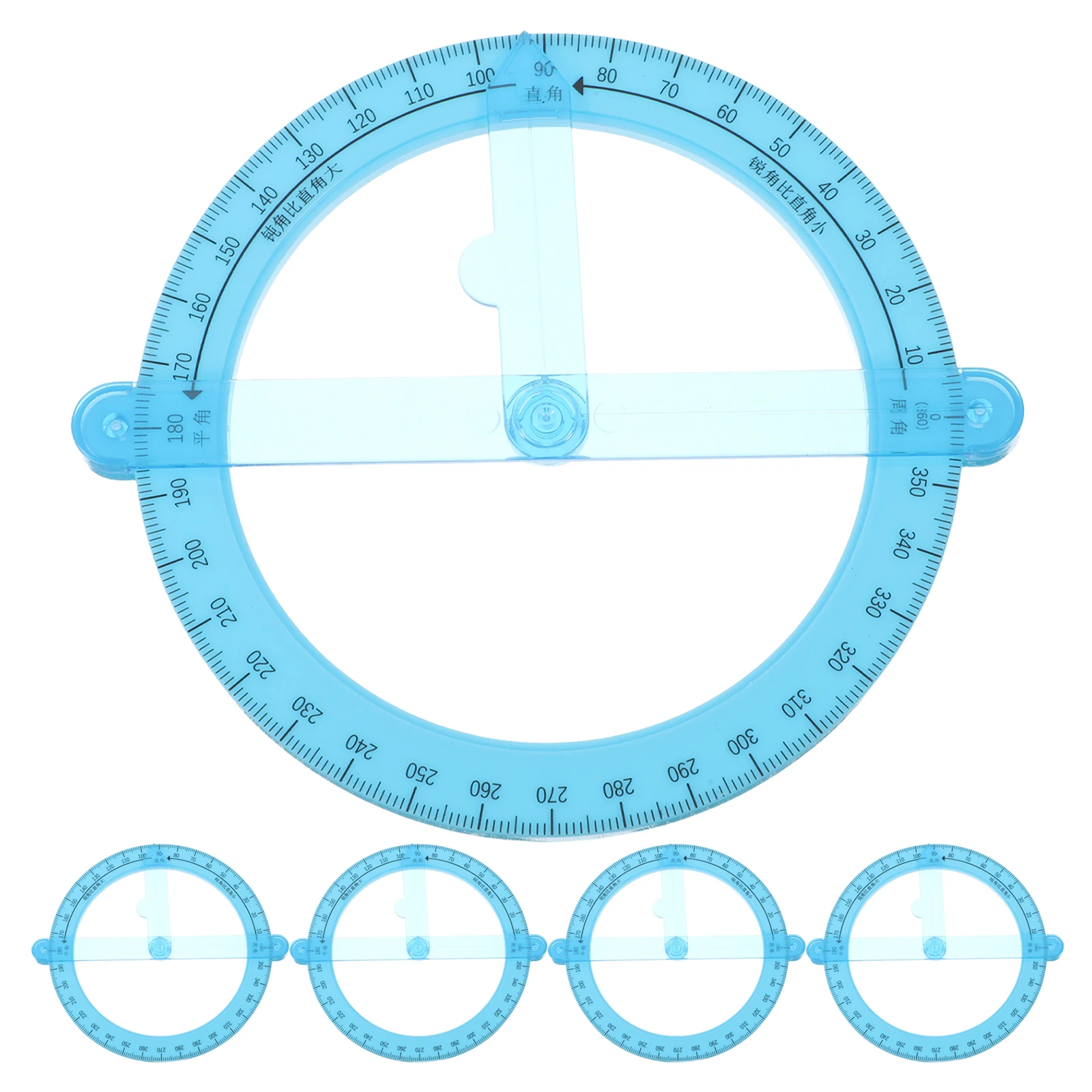 5Pcs 360 Degree Protractor Circular Movable Angle Blue Multifunctional Drawing Ruler for Technical School Office Engineering