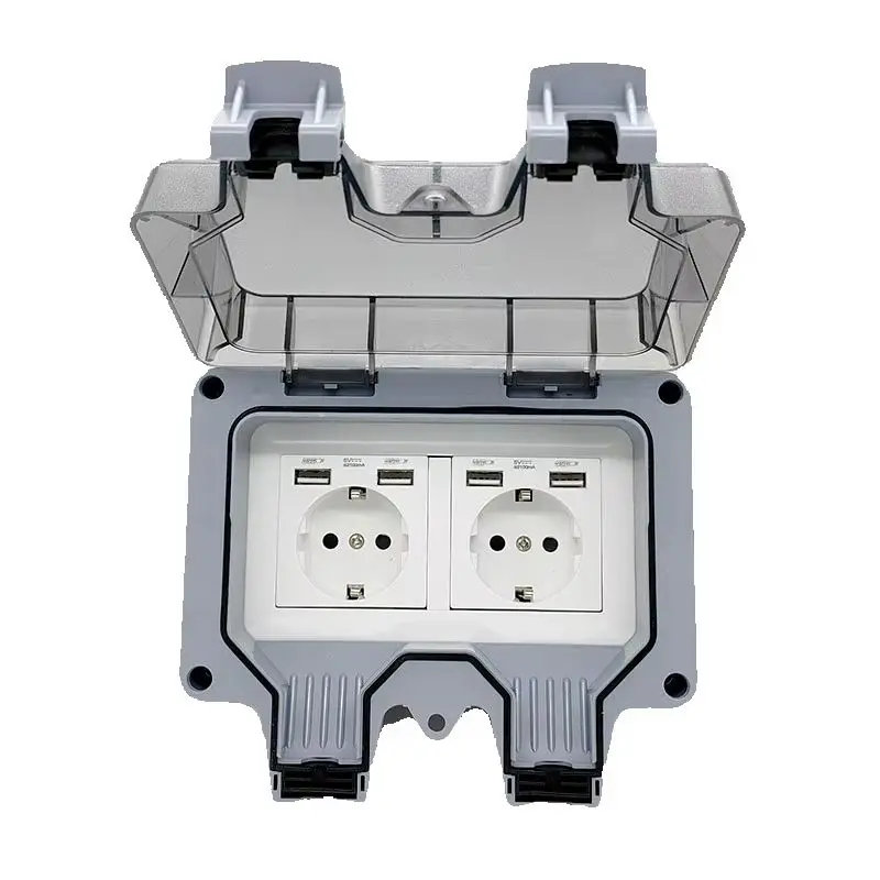 Outdoor Waterproof Elevated Type Socket EU Plug IP66 250V16A Dual Position Power Supply Jack with 4 USB Ports Wholesale