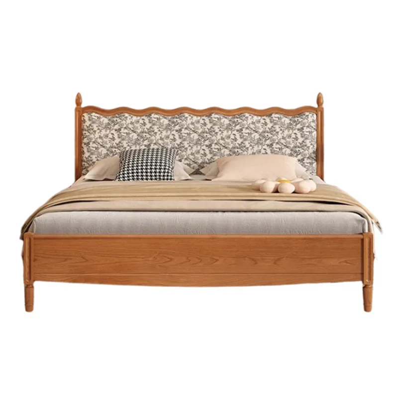 

Medieval cherry wood double bed, master bedroom soft wedding bed