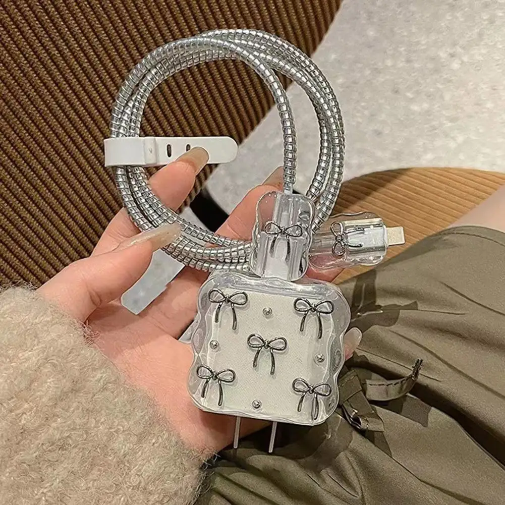Charger Cable Protector 3d Cartoon Bowknot Protective Case Usb-c 20w Adapter Charger Cover Durable Charging Cable for Iphone