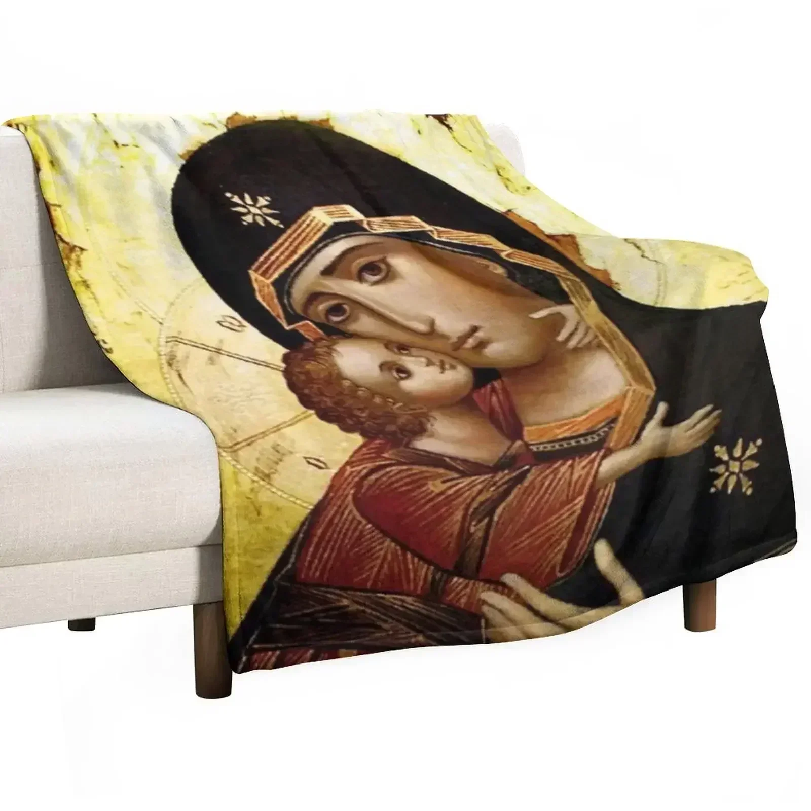 Virgin Mary, Theotokos, Mother of God, God-bearer Throw Blanket Summer Beddings Loose Travel Flannel Blankets