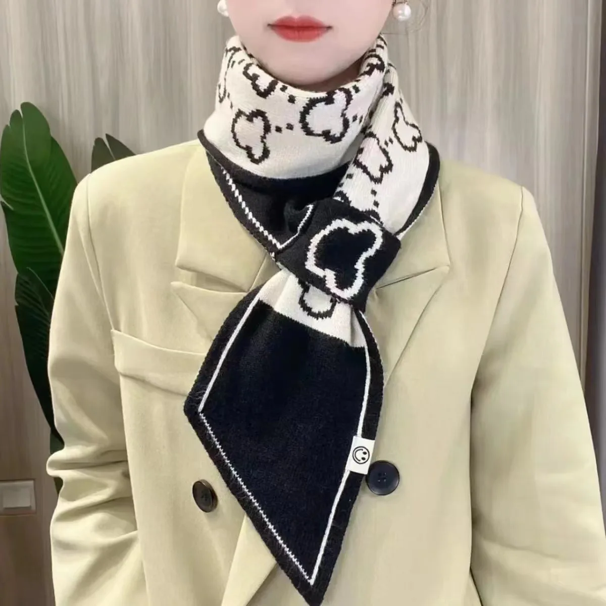 Winter Scarf Women New Black White classic warm versatile Korean style high end neck warmers silk scarves double-sided anti-cold