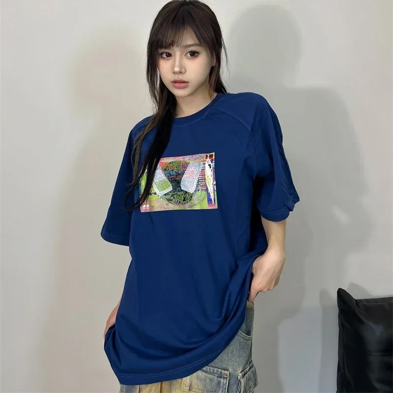 

24ss Washed Blue CAV EMPT Oversized T Shirt Abstract Mobile Phone Print Pure Cotton C.E T-Shirt Men Women