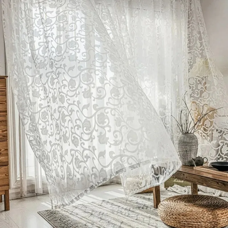 Striped Jacquard Sheer Curtains for Living Room Modern Tulle Organza Window Drapes Simple Luxury Textured Window Treatment Veil