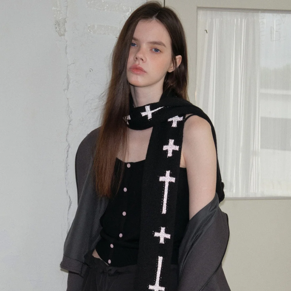 冬のスパイシーガールクロスジャカードニットスカーフy2k個性多用途トレンドサブカルチャーサイクリングスキー装飾アクセサリー