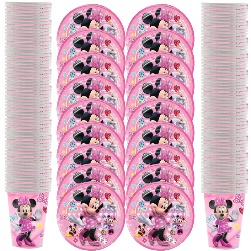 60pcs/lot Minnie Mouse Cups Birthday Party Baby Shower Plates Kids Girls Favors Decorations Tableware Set