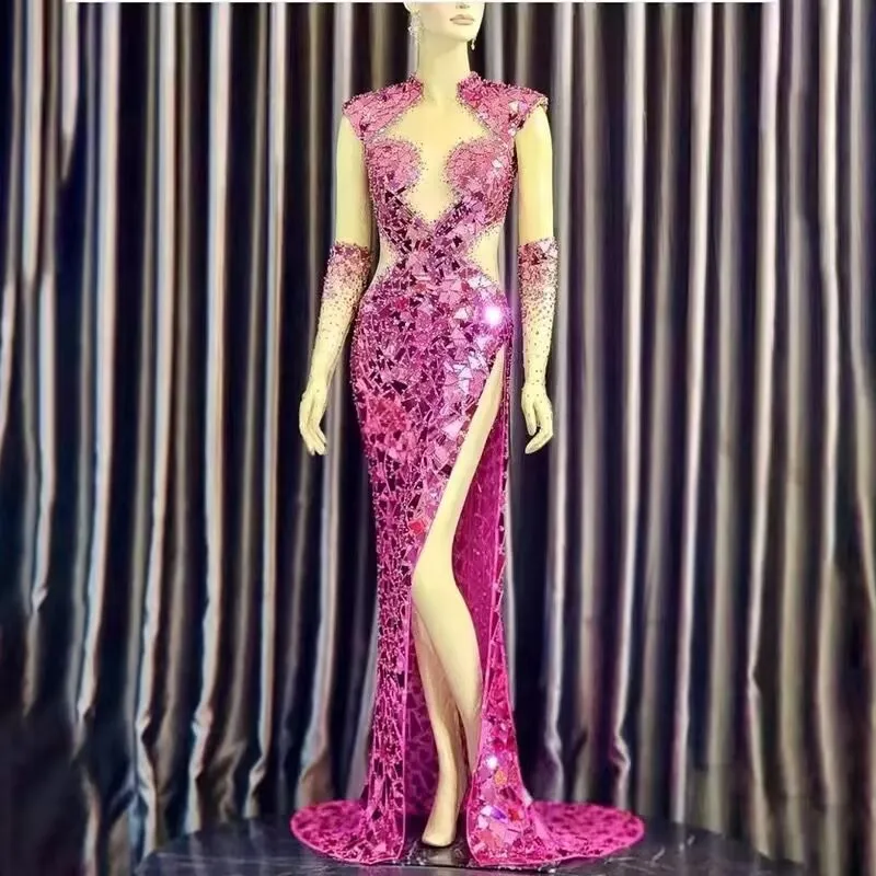 ใหม่ไนท์คลับบาร์เซ็กซี่BacklessชุดราตรีRoseสีแดงฤดูร้อนขายร้อนParty Abito Da Cerimonia Donna Abito Luxury Elegante Gala