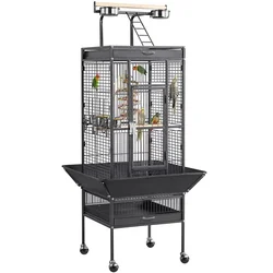 Jaula de Metal rodante para pájaros, casa para loros negros, 61,5 pulgadas