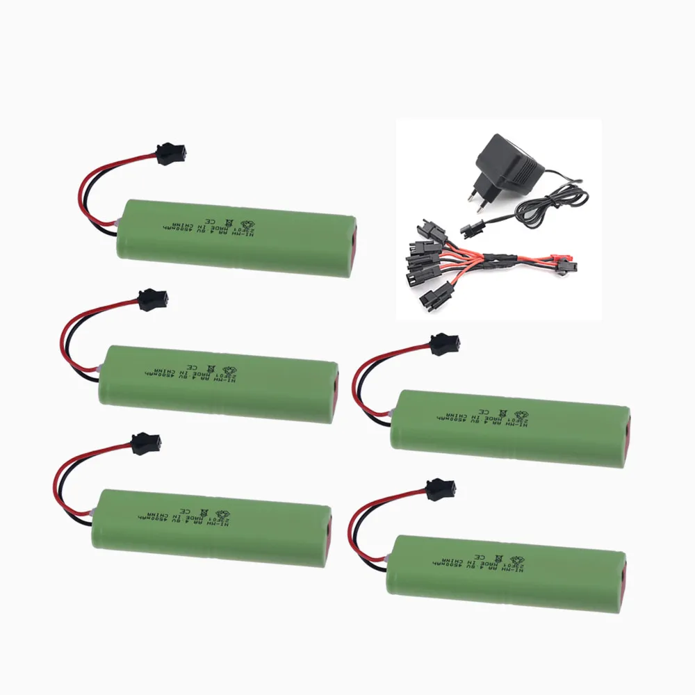 NiMH conjuntos de baterias e carregadores, 4.8V, 4500mAh, carregador para brinquedos RC, carros, tanques, robôs, armas, 4 x AA, pacote recarregável para barcos RC