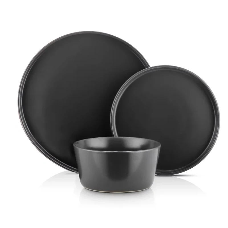 12-Piece Round Dinnerware Set, Black