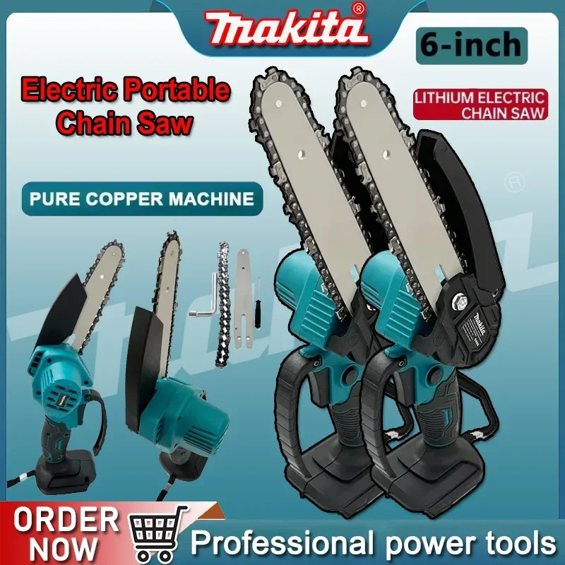 

Мини-пила Makita для деревообработки с 6-дюймовым лезвием, портативная цепная пила, компактный ручной электрический инструмент.