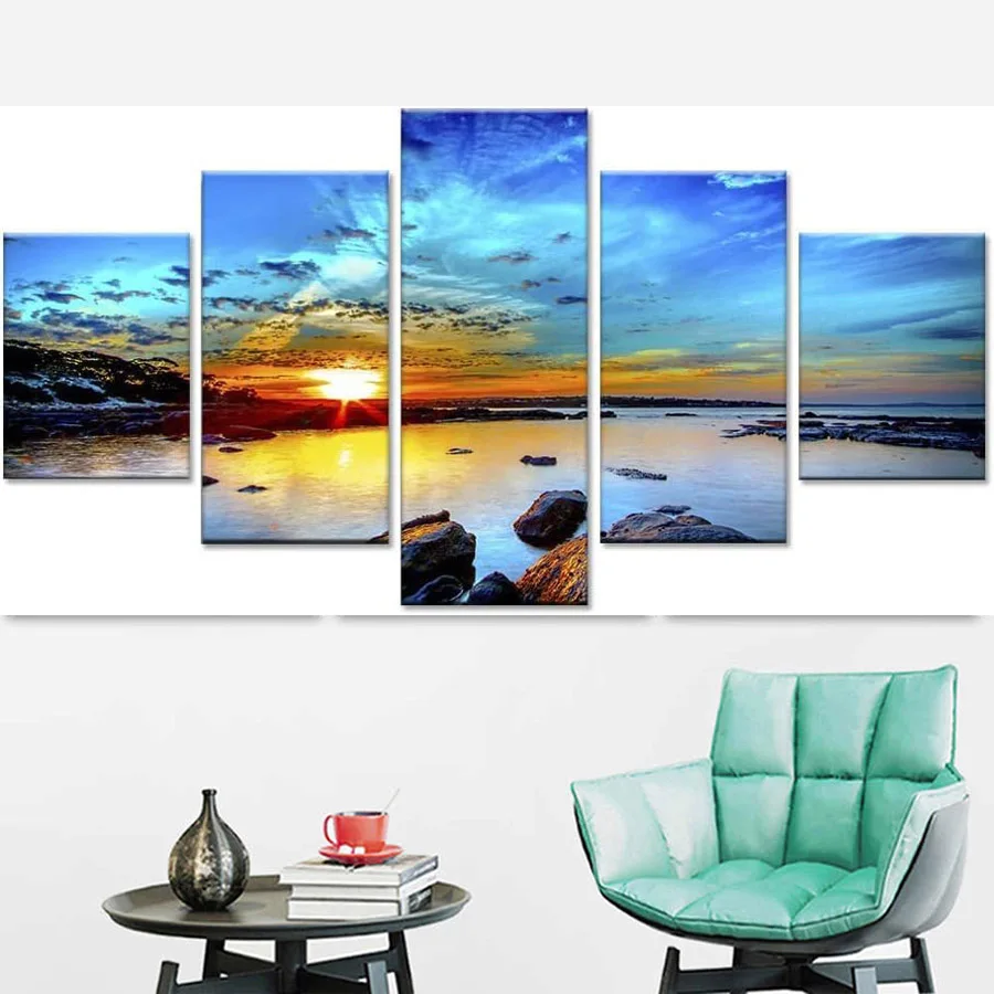 

5D Diamond Painting Ocean Sunrise Diamond Painting 5 pcs diamond Mosaic Embroidery Cross Stitch Kits blue sea sunset view decor