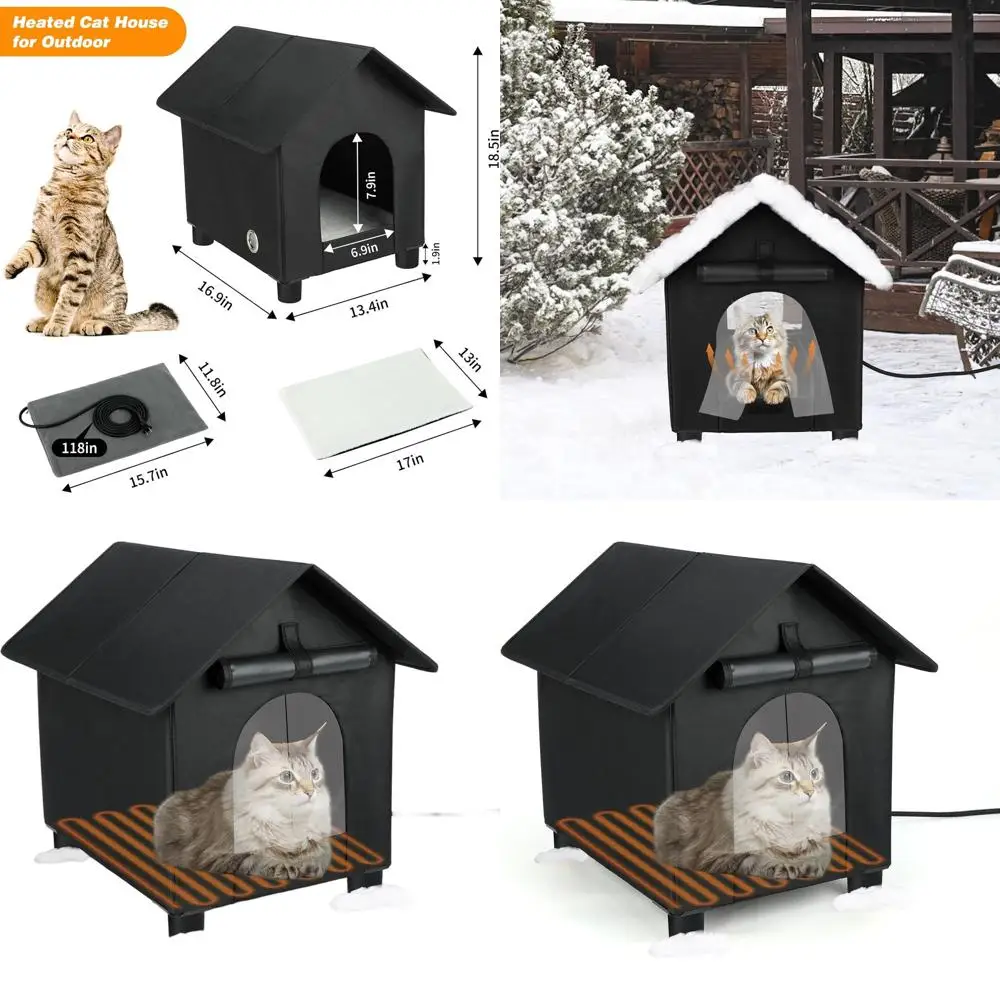 

Водонепроницаемый изолированный уличный кошачий домик для зимы, идеальное укрытие для ферловных кошек в холодной погоде (черный)