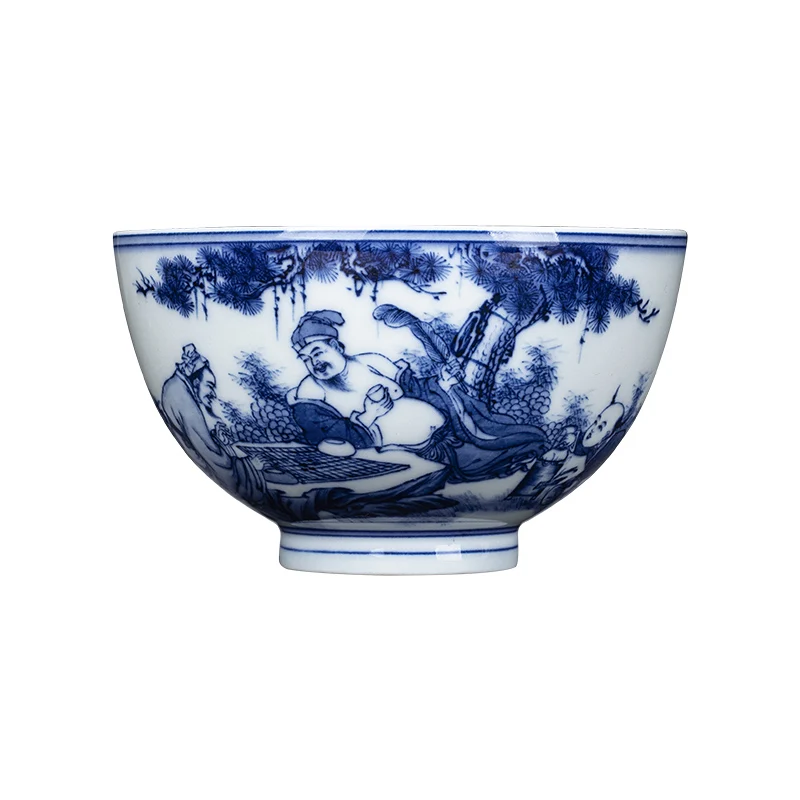 

Фарфоровая чашка для чая кунг-фу с ручной росписью в сине-белых тонах из Цзиндэчжэня, керамическая чашка для чая в стиле Чжун, с подарочной коробкой