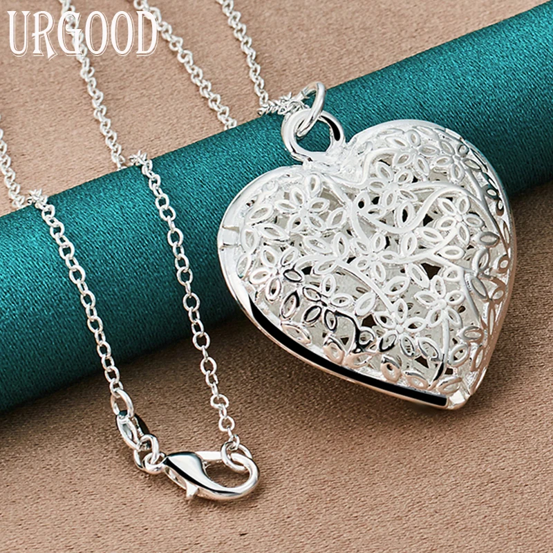 

925 Sterling Silver Big Hollow Love Heart Pendant Necklace 16-30 Inch Chain For Women Party Engagement Wedding Fashion Jewelry