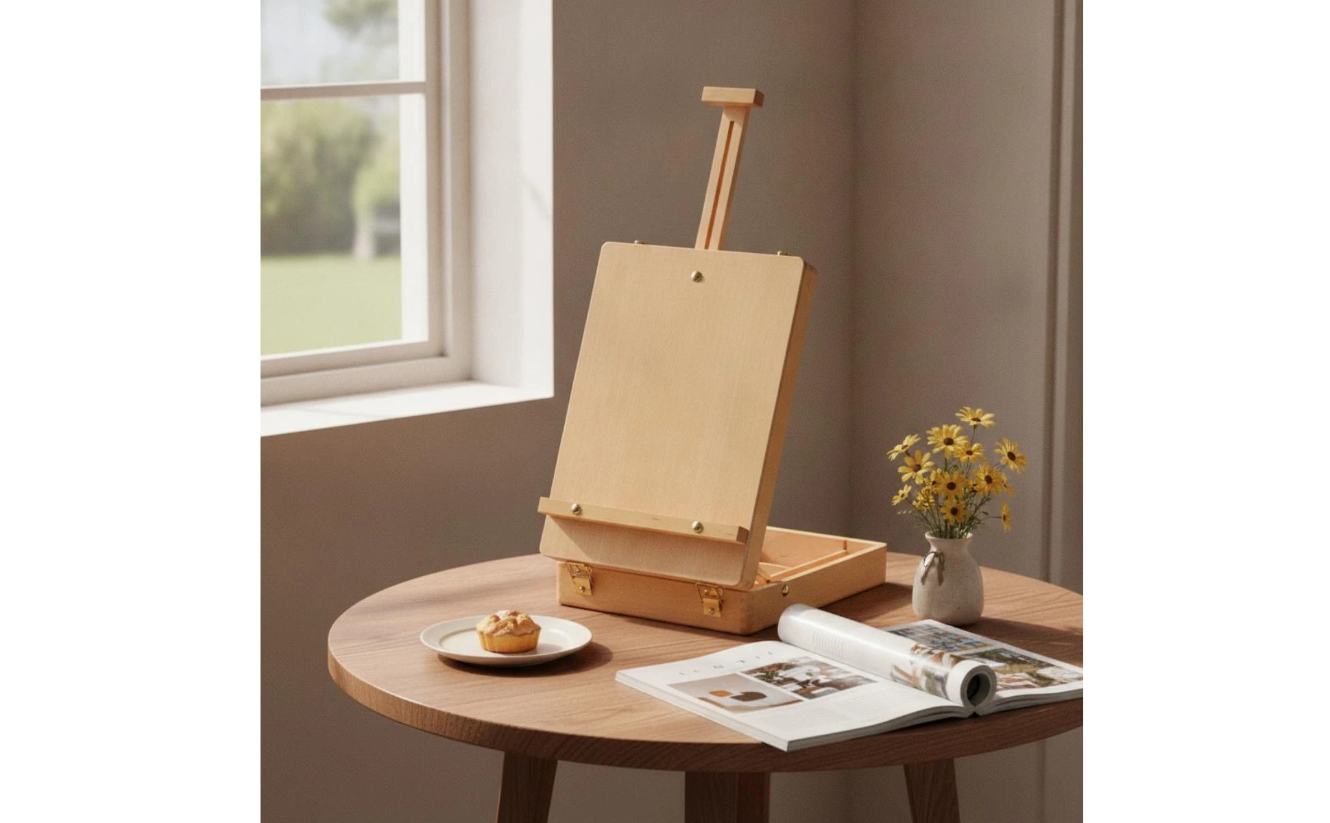 Desktop Sketchbox Easel Beechwood Artist Box with Easel Painting Stand Portable Art Supply Wooden for Hobby Painters