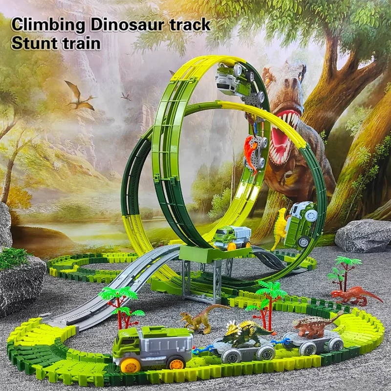 قطار مسار التسلق السحري، قم بإنشاء مسارات سباق الطرق العالمية على شكل ديناصور، مجموعة لعب مرنة للأولاد والبنات هدية متوفرة في المخزون