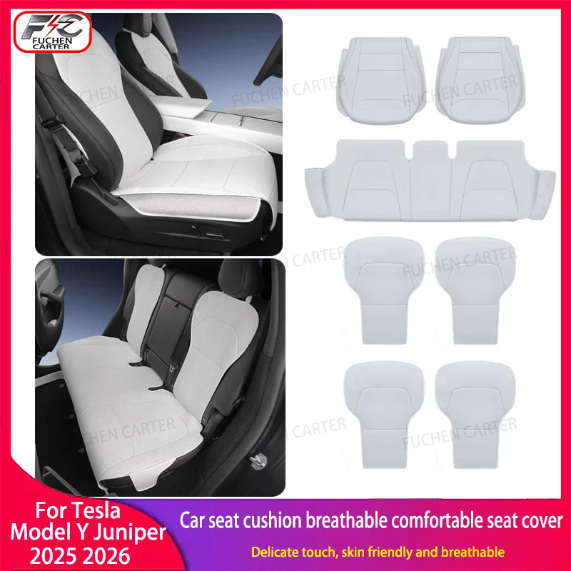 

For Tesla ModelY Juniper 2025+ PU Seat Cushion Ventilation Comfortable, Four Seasons Universal Split Single Sitting Back row Set