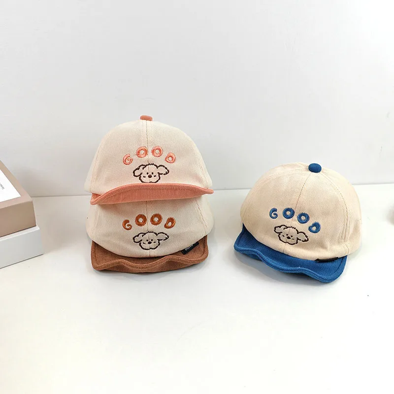 Cartoon Dog Bambini Cappello con lingua d'anatra Morbido Eaved Bambini Berretto con visiera 1-4 anni Ragazzo Ragazza Autunno Cappelli da baseball in velluto a coste Visiere parasole per bambini