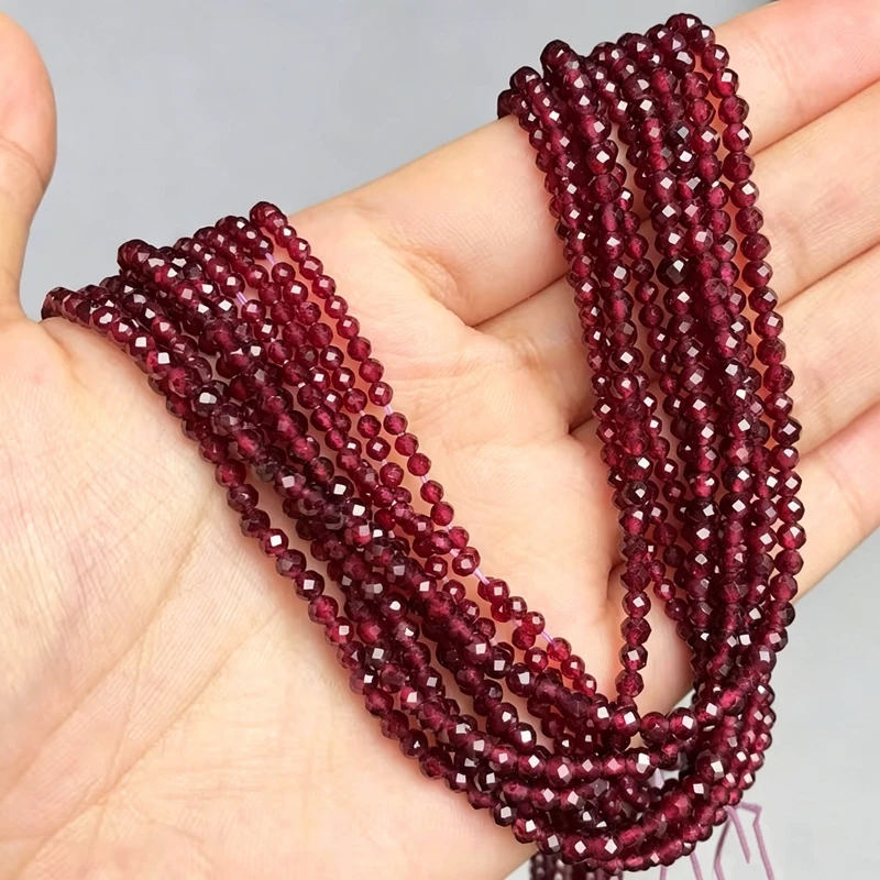 2 3 4mm Naturalne Czerwone Granaty Kryształowe Fasetowane Okrągłe Koraliki do Wyrobu Biżuterii DIY Bransoletki Naszyjniki Kolczyki Akcesoria — 2