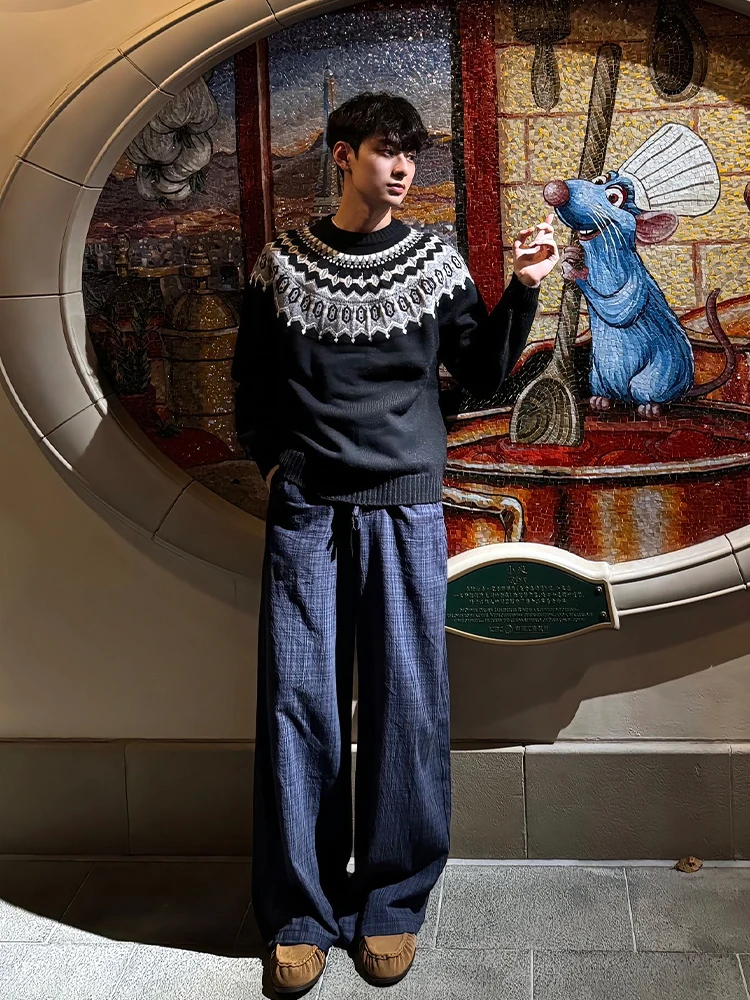 

Мужской круглый вязаный свитер Ne с пушистой текстурой в американском стиле ретро Lazy Sle High End Feeling Overhead Long Sve Дышащий