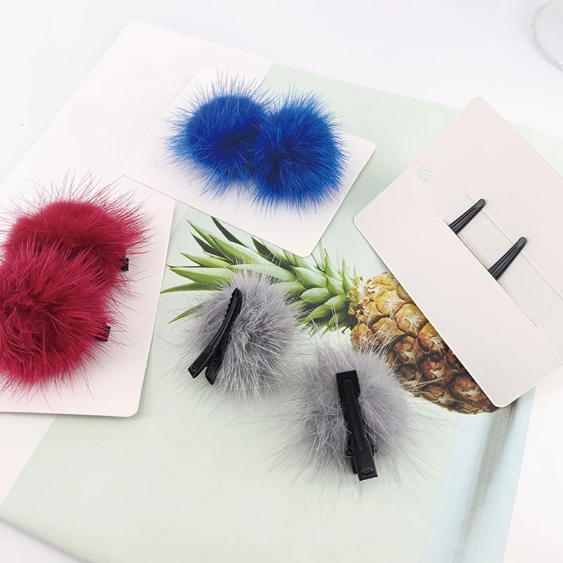 2 PCS 4 cm Nerz BallSweet Frauen Bunte Junge Netizen Einfache Y2k Mädchen Solide Nette Plüsch Zubehör Pony Haarnadel haar Clips – Detail 8