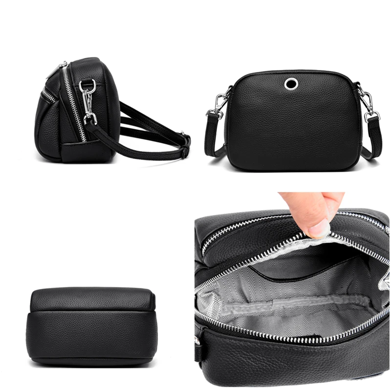 High Quality Genuine Leather Women Spring And Summer New Oxskin Bag Classic Double Zipper Single Shoulder Crossbody Bag Handbag