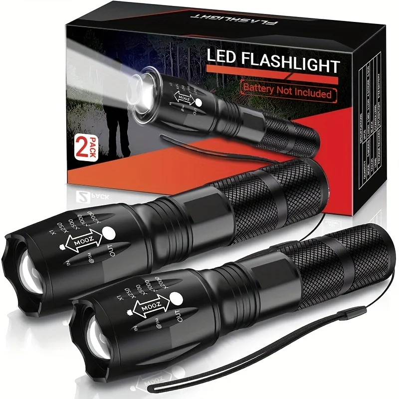 2Pcs LED Flashlights High Lumens with Zoomable Beam Mini Flashlights for Camping Dog Walking Powerful Emergency Flashlights