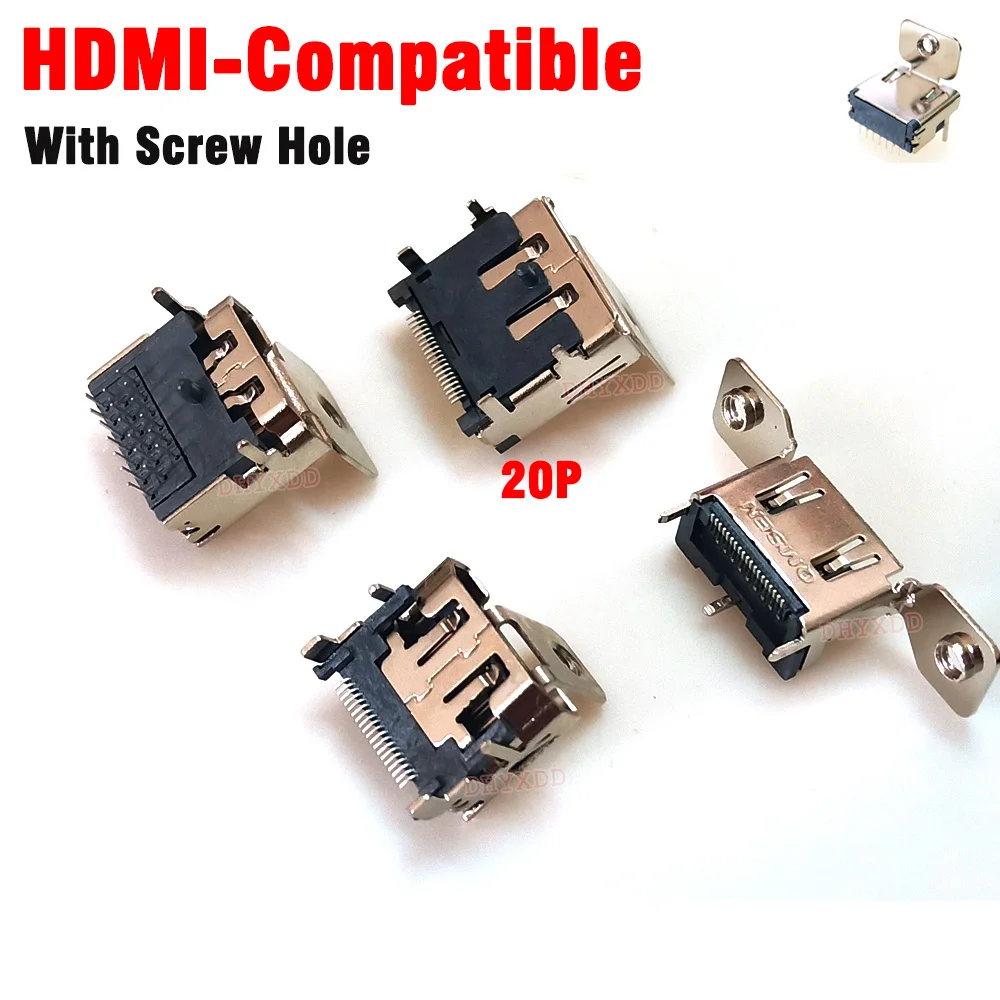 1pcs 19Pin 20 Pin HDMI Female Socket Interface Connector 180 90 Degree With Screw Hole Fixed Screw Holes HDMI Plug