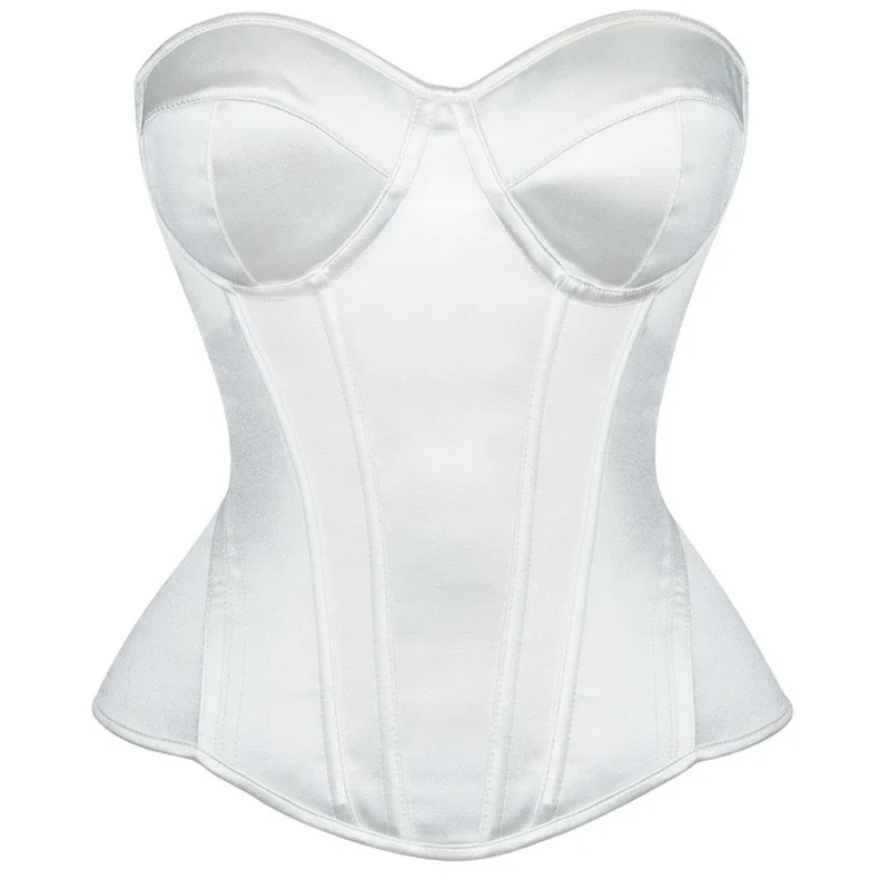 

White Overbust Corset Bra with Steel Ring Women Korsett Sexy Lingerie Lace-Up Plastic Boned Bustiers Top Push Up Body Shaper