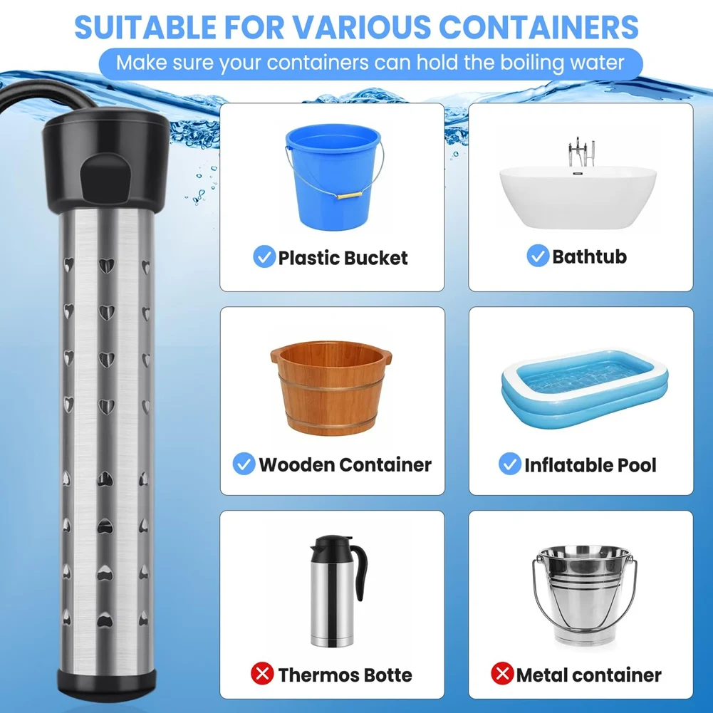 Immersion Water Heater, 1500W Portable Bucket Heater with 304 Stainless Steel Guard, Heats Electric Water Heater Us PlugN02R