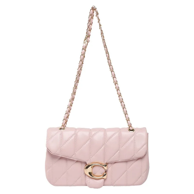 Damen Gesteppte Leder-Umhängetasche Luxus C-Logo Goldkette Crossbody-Tasche Designer Kleine Klapptasche Vintage Schwarze Abendclutch – Detail 9