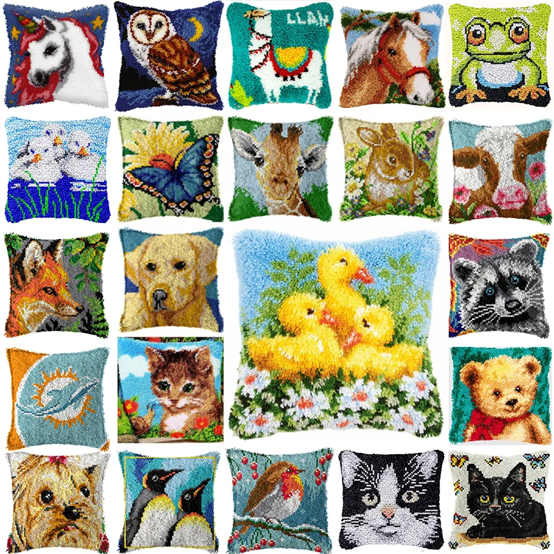 

Cute Animal Latch hook rug kits pillow with Preprinted Canvas Cartoon Duck Dog Cat Embroidery kits cross stitch Latch hook kit