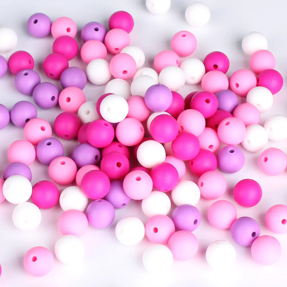 100Pcs Baby Silicone Beads Round 12mm Food Grade Baby Pacifier Chain Pendant Accessories BPA Free Baby Teething Teether Bead