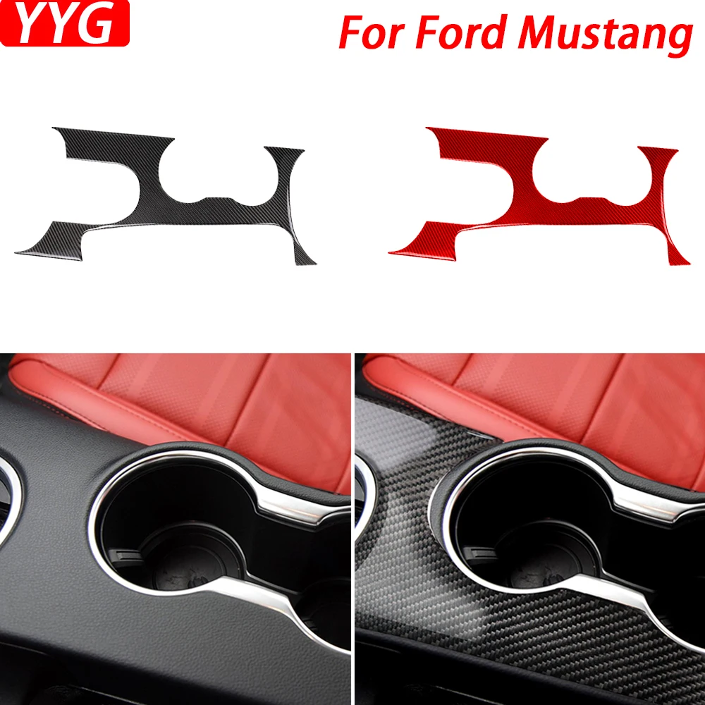 

For Ford Mustang GT 2015-2020 Real Carbon Fiber Gear Shift Water Cup Holder Panel Trim Cover Car Interior Accessories Sticker